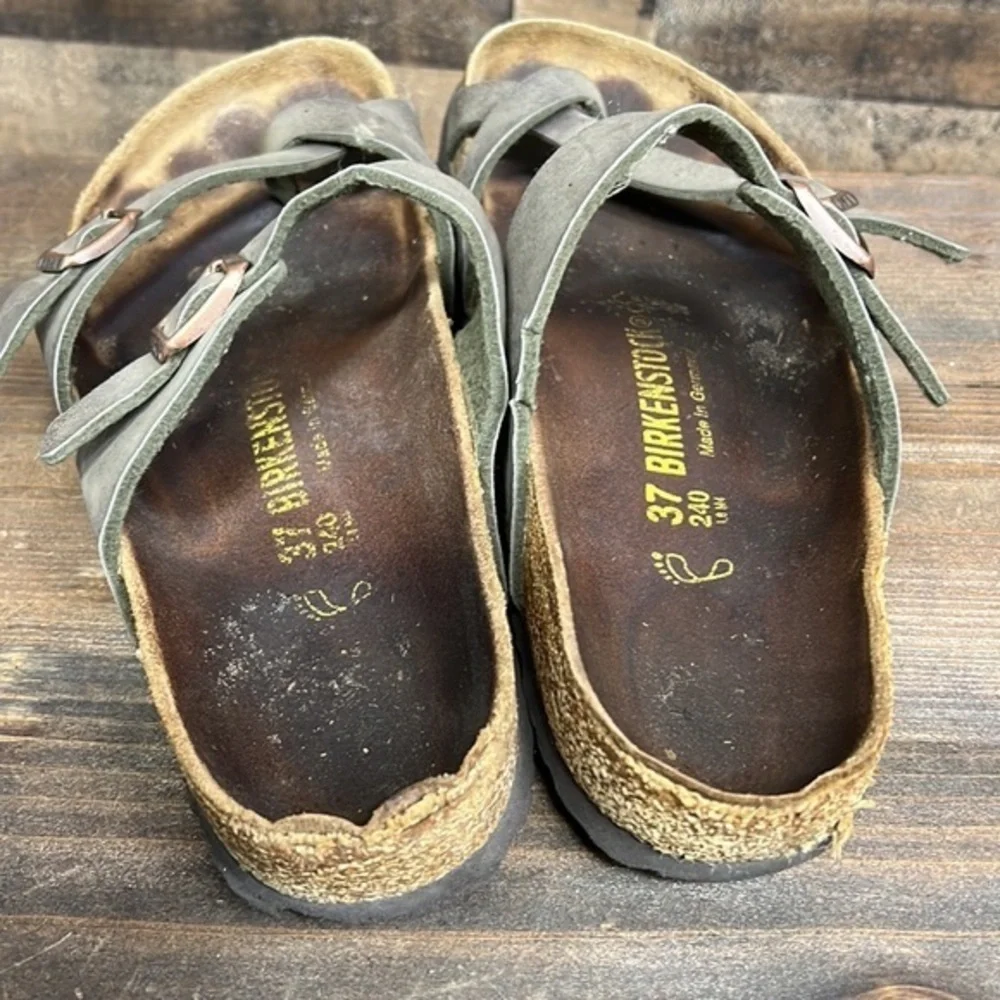 Birkenstock Sandals 37 MAYARI Mocca Buckle Slide Womens 6 Regular Fit Birko-Flor